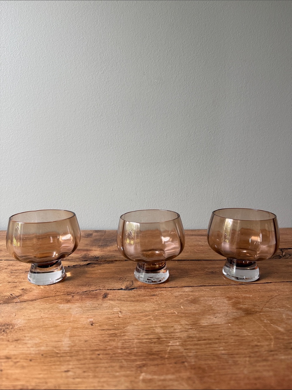 smoke brown amber glass pedestal candle holders set of 3